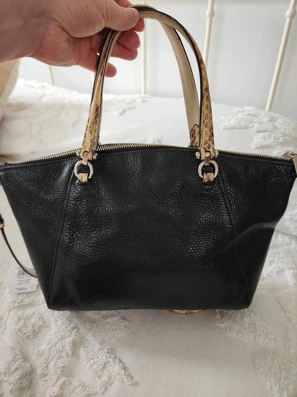 COACH Black Leather Satchel with Contrasting Tan Handles J1957-F88561 Orig Tags - Picture 7 of 11